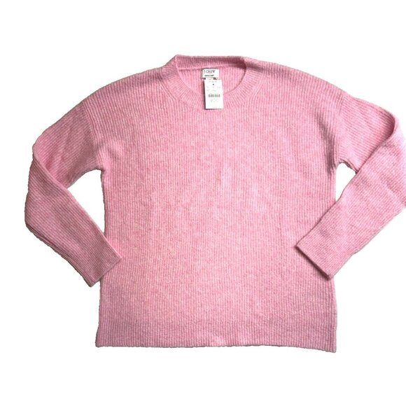 J.Crew M Ribbed Boyfriend Crewneck Sweater Extra-soft Yarn Heather Petal Pink - Picture 1 of 4
